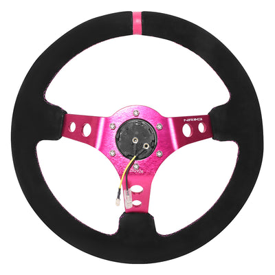 350mm 3in. Deep Fushia Stitching Steering Wheel <br> Fits with 6 X 70mm Bolt Pattern