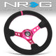 350mm 3in. Deep Fushia Stitching Steering Wheel <br> Fits with 6 X 70mm Bolt Pattern