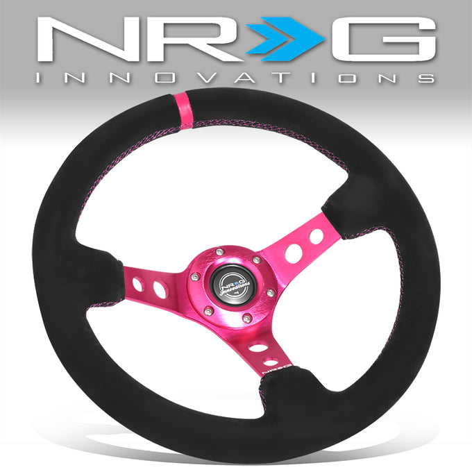 350mm 3in. Deep Fushia Stitching Steering Wheel <br> Fits with 6 X 70mm Bolt Pattern