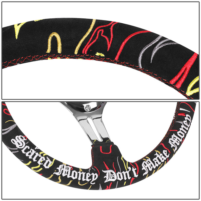 350mm 3in. Deep Black Suede Steering Wheel <br> Fits with 6 X 70mm Bolt Pattern