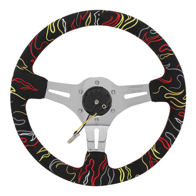 350mm 3in. Deep Black Suede Steering Wheel <br> Fits with 6 X 70mm Bolt Pattern