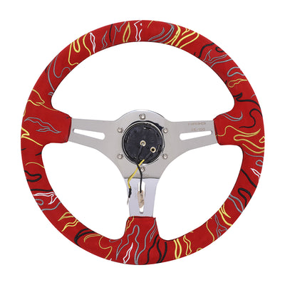350mm 3in. Deep Red Suede Steering Wheel <br> Fits with 6 X 70mm Bolt Pattern