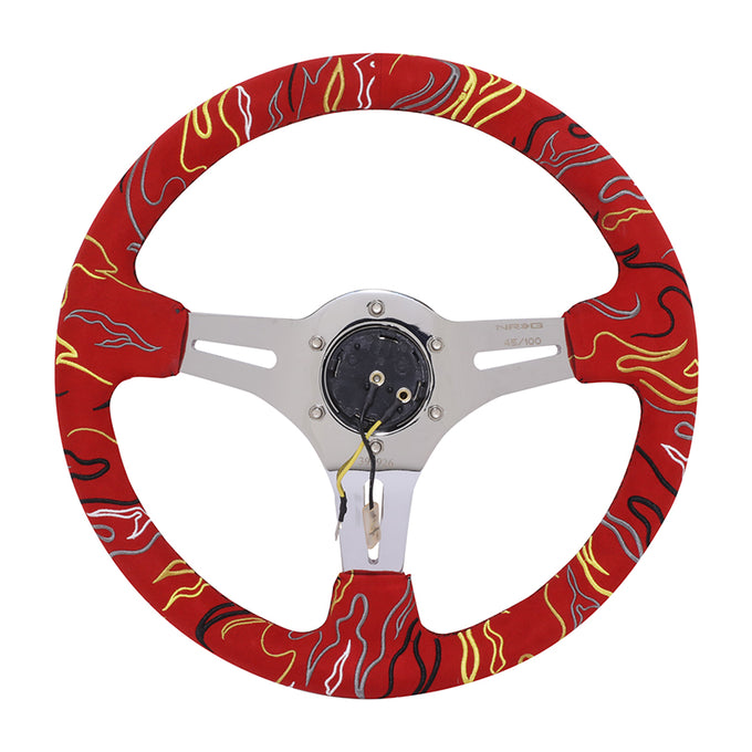 350mm 3in. Deep Red Suede Steering Wheel <br> Fits with 6 X 70mm Bolt Pattern