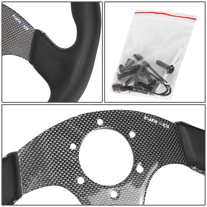 320mm Flat Bottom Zero Dish Leather Steering Wheel <br> Fits with 6 X 70mm Bolt Pattern