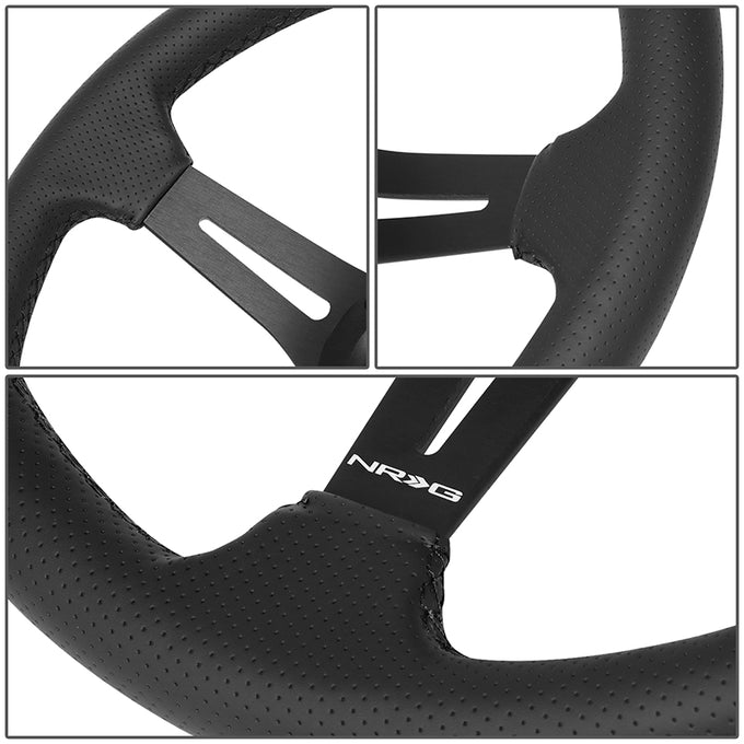 350mm 2.5in. Deep Perforated Leather Steering Wheel <br> Fits with 6 X 70mm Bolt Pattern
