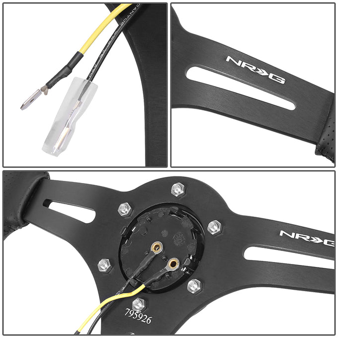 350mm 2.5in. Deep Perforated Leather Steering Wheel <br> Fits with 6 X 70mm Bolt Pattern