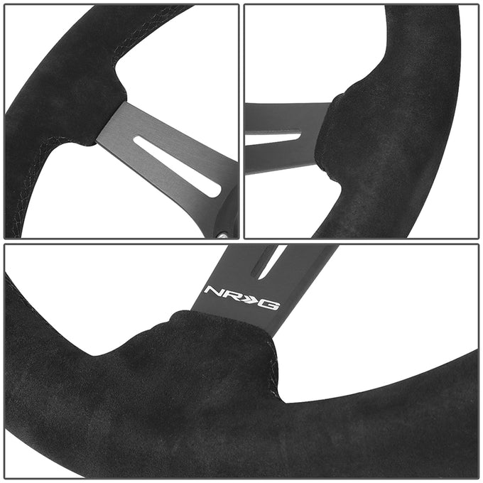 350mm 2.5in. Deep Suede Leather Steering Wheel <br> Fits with 6 X 70mm Bolt Pattern