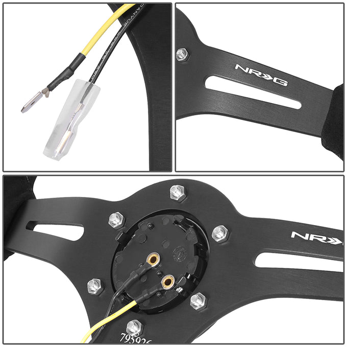 350mm 2.5in. Deep Suede Leather Steering Wheel <br> Fits with 6 X 70mm Bolt Pattern