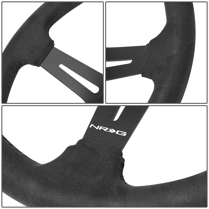 350mm 2.5in. Deep Alcantara Wrapped Steering Wheel <br> Fits with 6 X 70mm Bolt Pattern