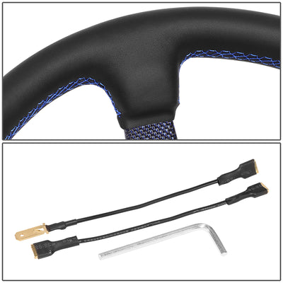 350mm 3 in.Deep Black Leather Steering Wheel <br> Fits with 6 X 70mm Bolt Pattern
