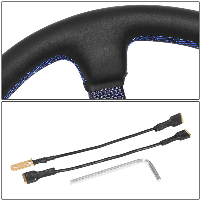 350mm 3 in.Deep Black Leather Steering Wheel <br> Fits with 6 X 70mm Bolt Pattern