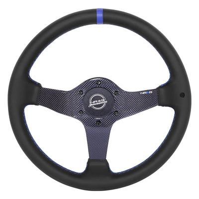 350mm 3 in.Deep Black Leather Steering Wheel <br> Fits with 6 X 70mm Bolt Pattern