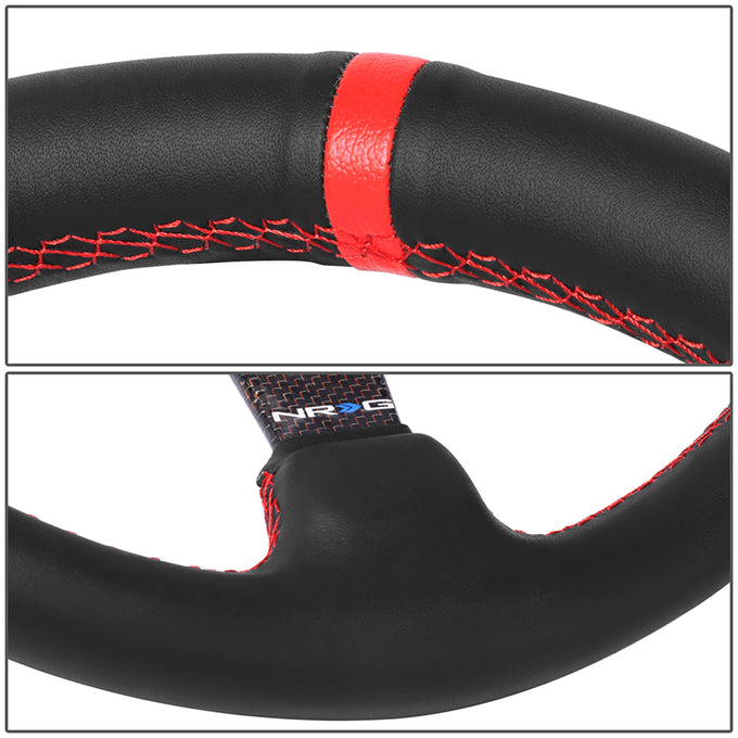 350mm 3in. Deep Black Leather Steering Wheel <br> Fits with 6 X 70mm Bolt Pattern