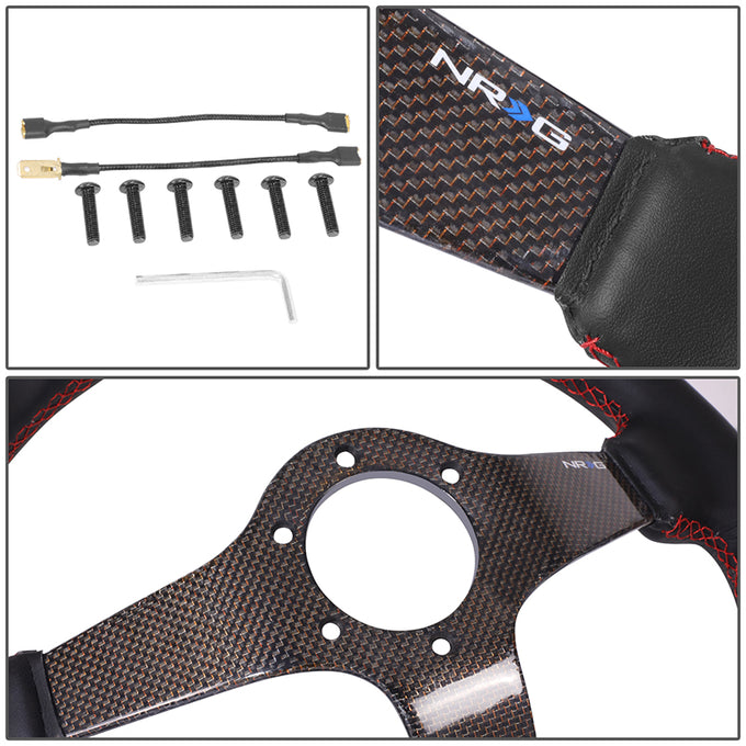 350mm 3in. Deep Black Leather Steering Wheel <br> Fits with 6 X 70mm Bolt Pattern