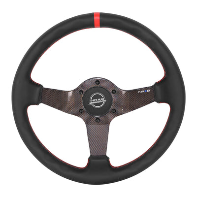 350mm 3in. Deep Black Leather Steering Wheel <br> Fits with 6 X 70mm Bolt Pattern