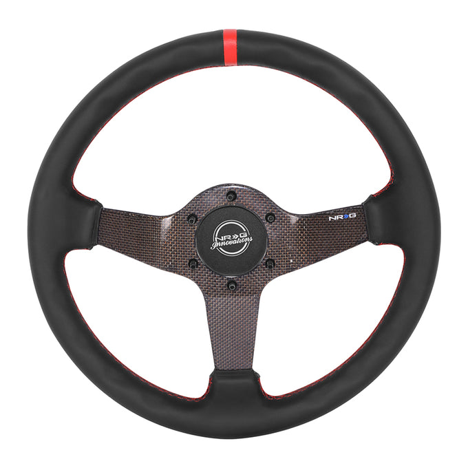 350mm 3in. Deep Black Leather Steering Wheel <br> Fits with 6 X 70mm Bolt Pattern