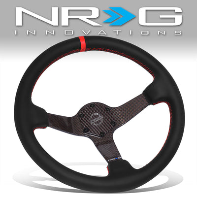 350mm 3in. Deep Black Leather Steering Wheel <br> Fits with 6 X 70mm Bolt Pattern