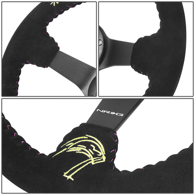 350mm 3in. Deep Black Suede Steering Wheel <br> Fits with 6 X 70mm Bolt Pattern