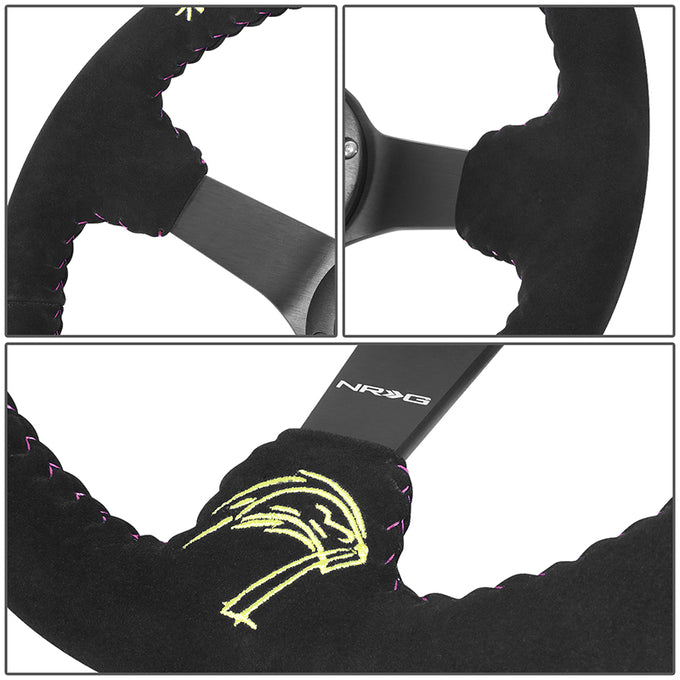 350mm 3in. Deep Black Suede Steering Wheel <br> Fits with 6 X 70mm Bolt Pattern