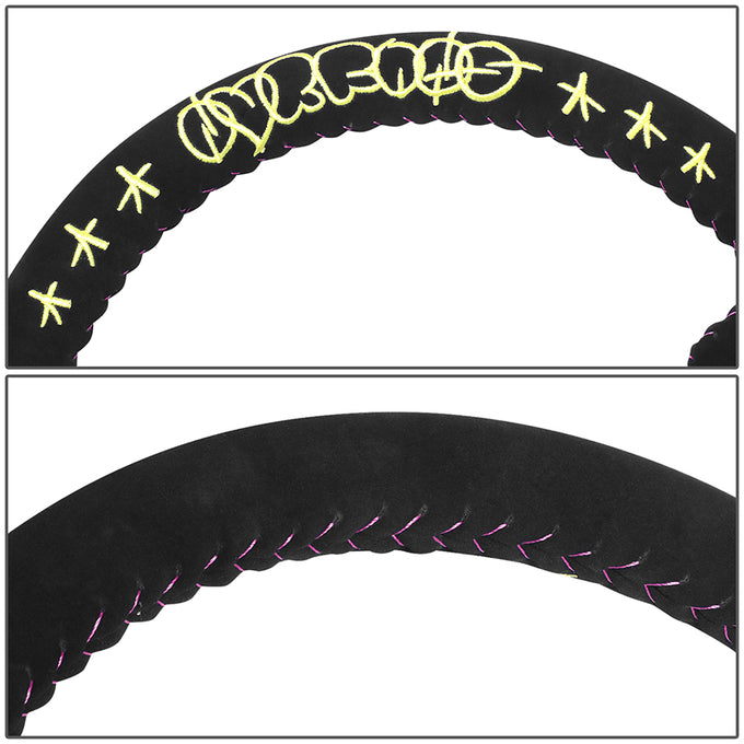 350mm 3in. Deep Black Suede Steering Wheel <br> Fits with 6 X 70mm Bolt Pattern