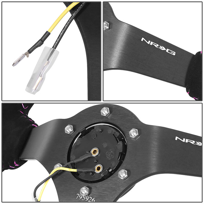 350mm 3in. Deep Black Suede Steering Wheel <br> Fits with 6 X 70mm Bolt Pattern