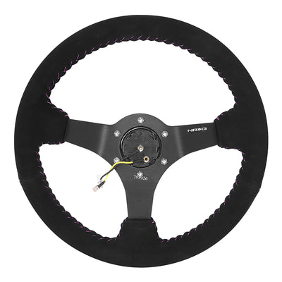 350mm 3in. Deep Black Suede Steering Wheel <br> Fits with 6 X 70mm Bolt Pattern