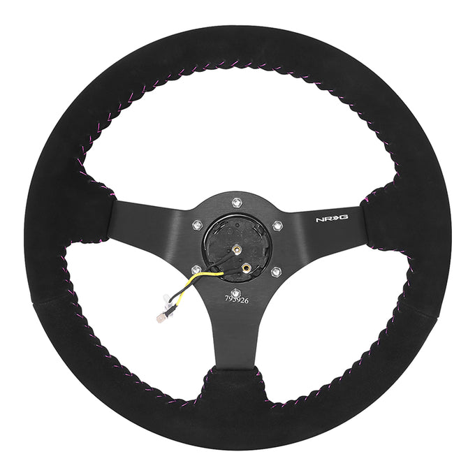350mm 3in. Deep Black Suede Steering Wheel <br> Fits with 6 X 70mm Bolt Pattern
