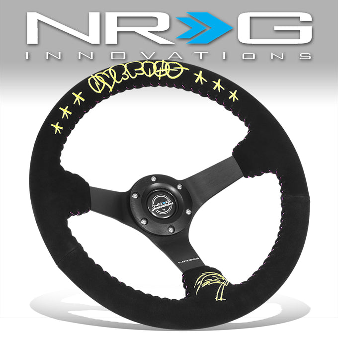 350mm 3in. Deep Black Suede Steering Wheel <br> Fits with 6 X 70mm Bolt Pattern