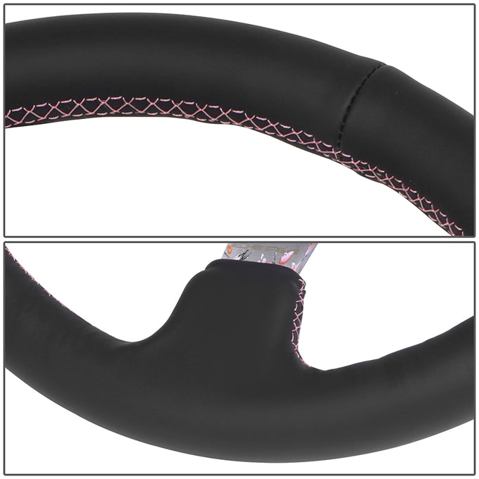 350mm 3in. Dish Leather Wrapped Steering Wheel <br> Fits with 6 X 70mm Bolt Pattern