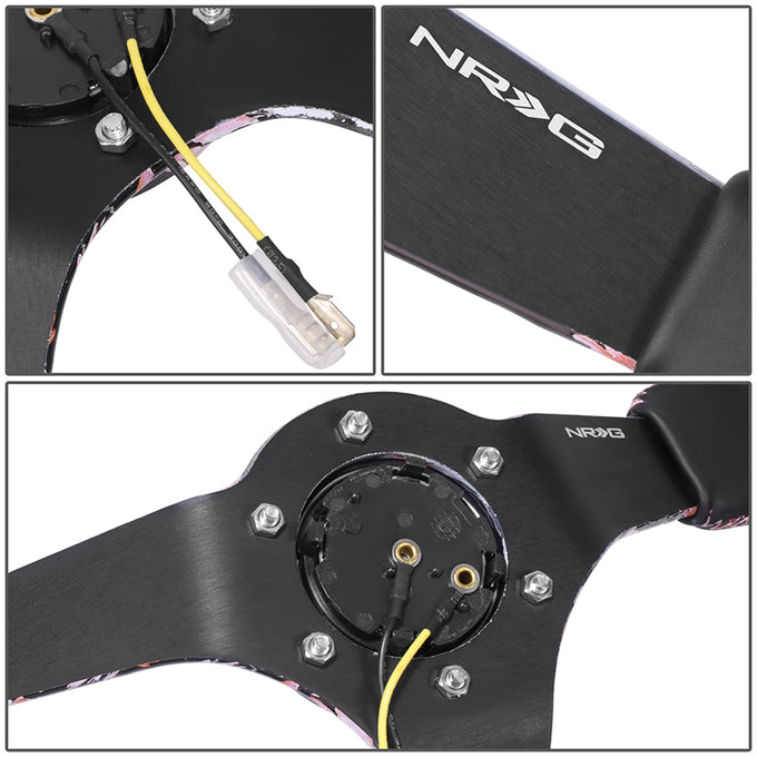 350mm 3in. Dish Leather Wrapped Steering Wheel <br> Fits with 6 X 70mm Bolt Pattern