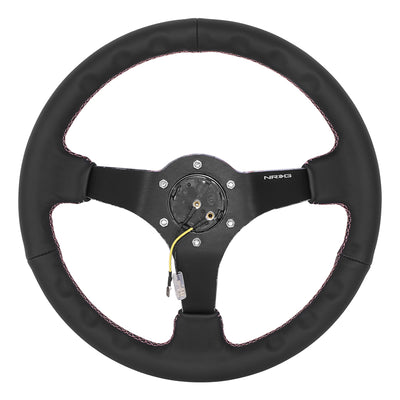 350mm 3in. Dish Leather Wrapped Steering Wheel <br> Fits with 6 X 70mm Bolt Pattern