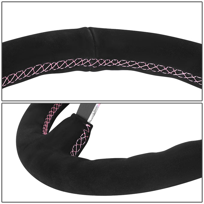 350mm 3in. Dish Suede Leather Wrapped Steering Wheel <br> Fits with 6 X 70mm Bolt Pattern