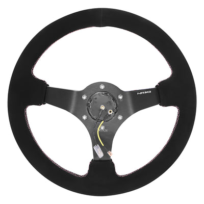 350mm 3in. Dish Suede Leather Wrapped Steering Wheel <br> Fits with 6 X 70mm Bolt Pattern