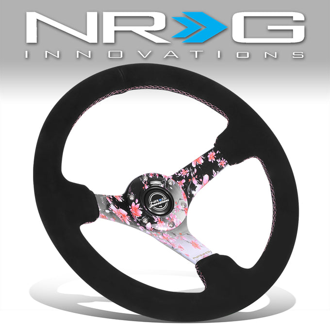 350mm 3in. Dish Suede Leather Wrapped Steering Wheel <br> Fits with 6 X 70mm Bolt Pattern