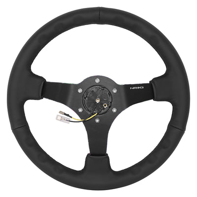 350mm 3in. Dish Leather Wrapped Steering Wheel <br> Fits with 6 X 70mm Bolt Pattern