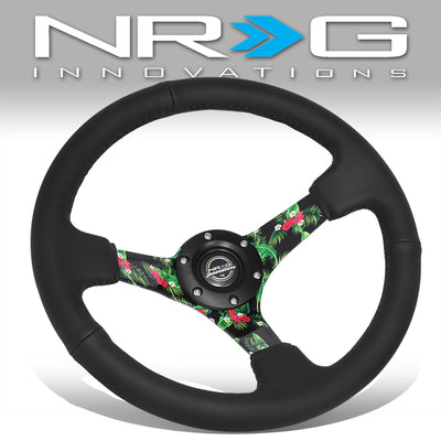350mm 3in. Dish Leather Wrapped Steering Wheel <br> Fits with 6 X 70mm Bolt Pattern