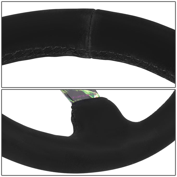 350mm 3in. Dish Suede Leather Steering Wheel <br> Fits with 6 X 70mm Bolt Pattern