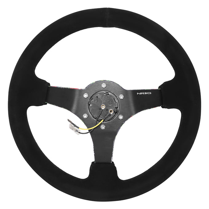 350mm 3in. Dish Suede Leather Steering Wheel <br> Fits with 6 X 70mm Bolt Pattern