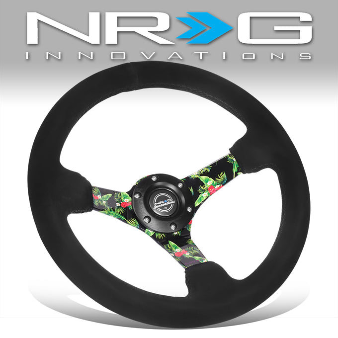 350mm 3in. Dish Suede Leather Steering Wheel <br> Fits with 6 X 70mm Bolt Pattern