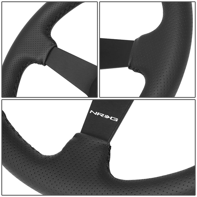 350mm 1.5 in. Deep Perforated Leather Steering Wheel <br> Fits with 6 X 70mm Bolt Pattern
