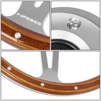 380mm 1 in. Dish Mahogany Wrapped Steering Wheel <br> Fits with 6 X 70mm Bolt Pattern