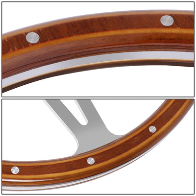 380mm 1 in. Dish Mahogany Wrapped Steering Wheel <br> Fits with 6 X 70mm Bolt Pattern