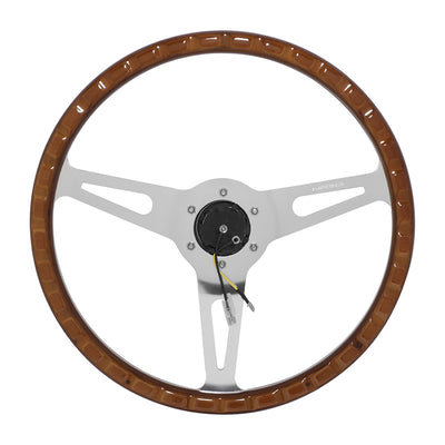 380mm 1 in. Dish Mahogany Wrapped Steering Wheel <br> Fits with 6 X 70mm Bolt Pattern