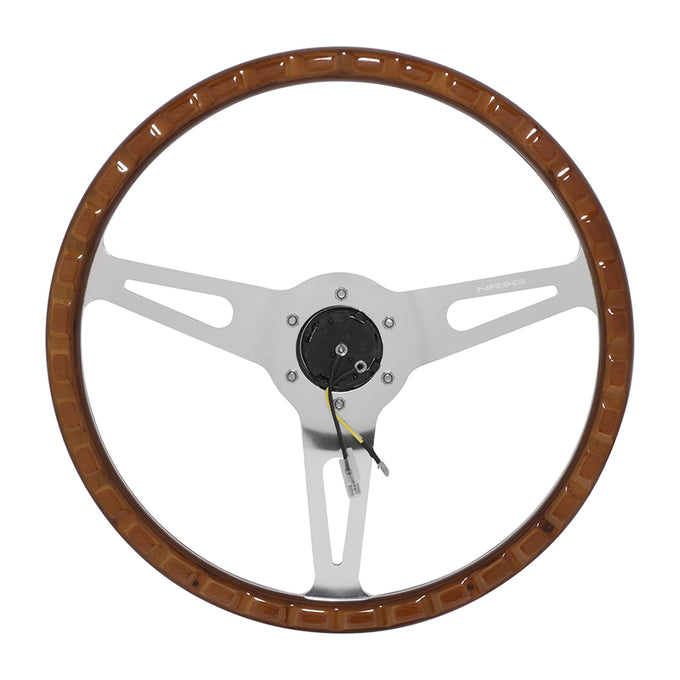 380mm 1 in. Dish Mahogany Wrapped Steering Wheel <br> Fits with 6 X 70mm Bolt Pattern