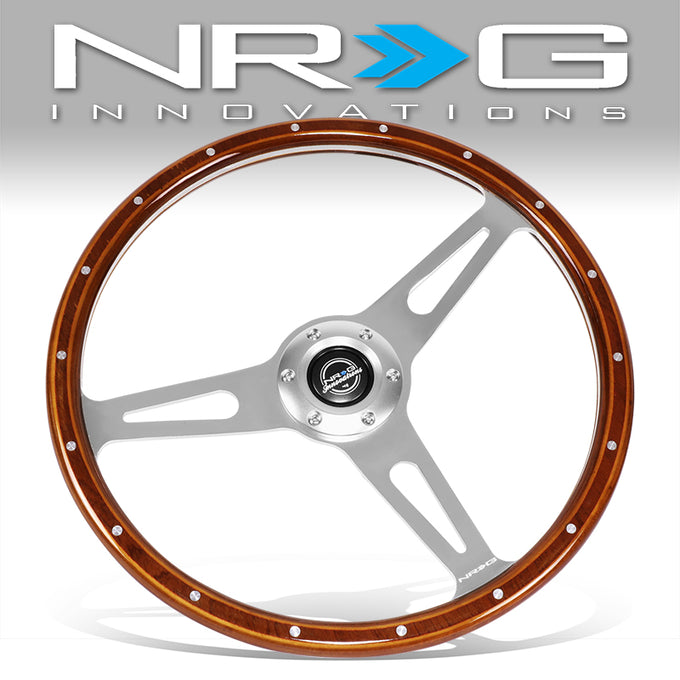 380mm 1 in. Dish Mahogany Wrapped Steering Wheel <br> Fits with 6 X 70mm Bolt Pattern
