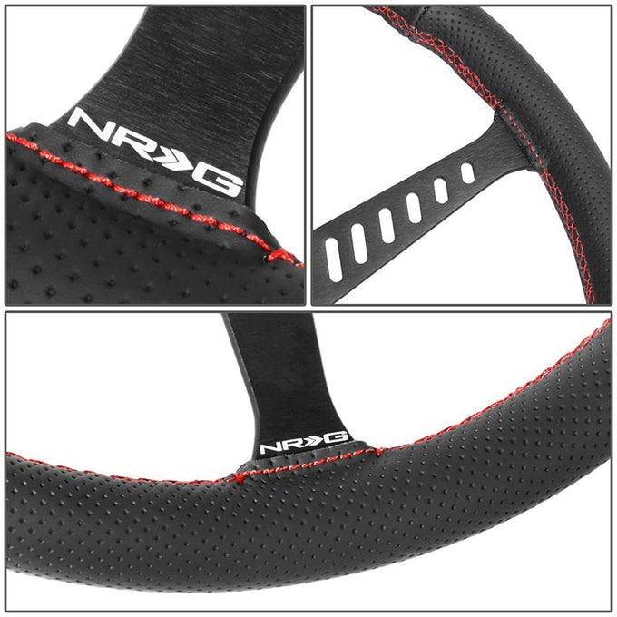380mm 1 in. Dish Leather Racing Steering Wheel <br> Fits with 6 X 70mm Bolt Pattern