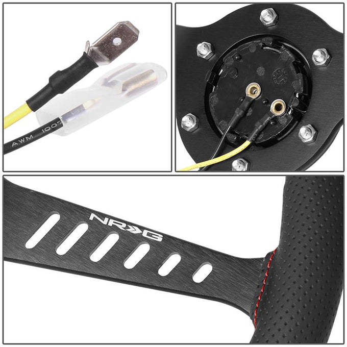 380mm 1 in. Dish Leather Racing Steering Wheel <br> Fits with 6 X 70mm Bolt Pattern