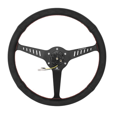 380mm 1 in. Dish Leather Racing Steering Wheel <br> Fits with 6 X 70mm Bolt Pattern