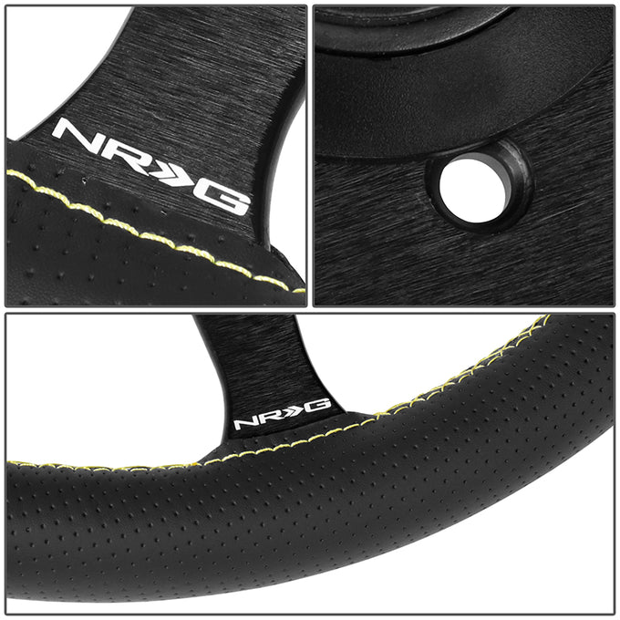380mm 1 in. Dish Leather Racing Steering Wheel <br> Fits with 6 X 70mm Bolt Pattern