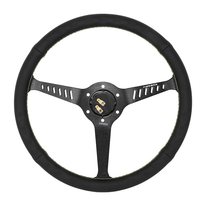 380mm 1 in. Dish Leather Racing Steering Wheel <br> Fits with 6 X 70mm Bolt Pattern